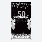 Aperturee - Aperturee Silver Glitter Balloon 50 Birthday Rectangle Backdrop